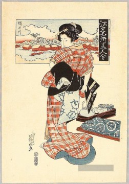  ukiyoye - Schönheit und sumida Fluss edo meisho bijin awase 1820 Keisai Eisen Ukiyoye